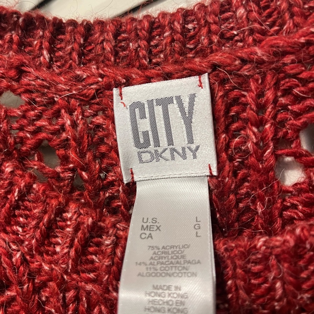 DKNY City Beaded Cable-Knit Red Sweater, Size Large - Picture 3 of 7